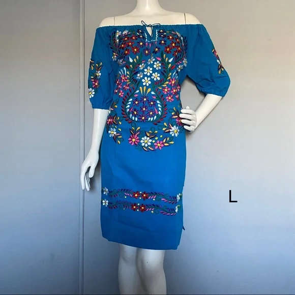 white christmas dresses Handmade Women's Strapless Embroidered Mexican Dress main image 1